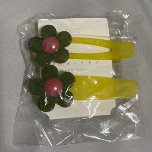 Green, Yellow, and Pink Flower Hair Clips